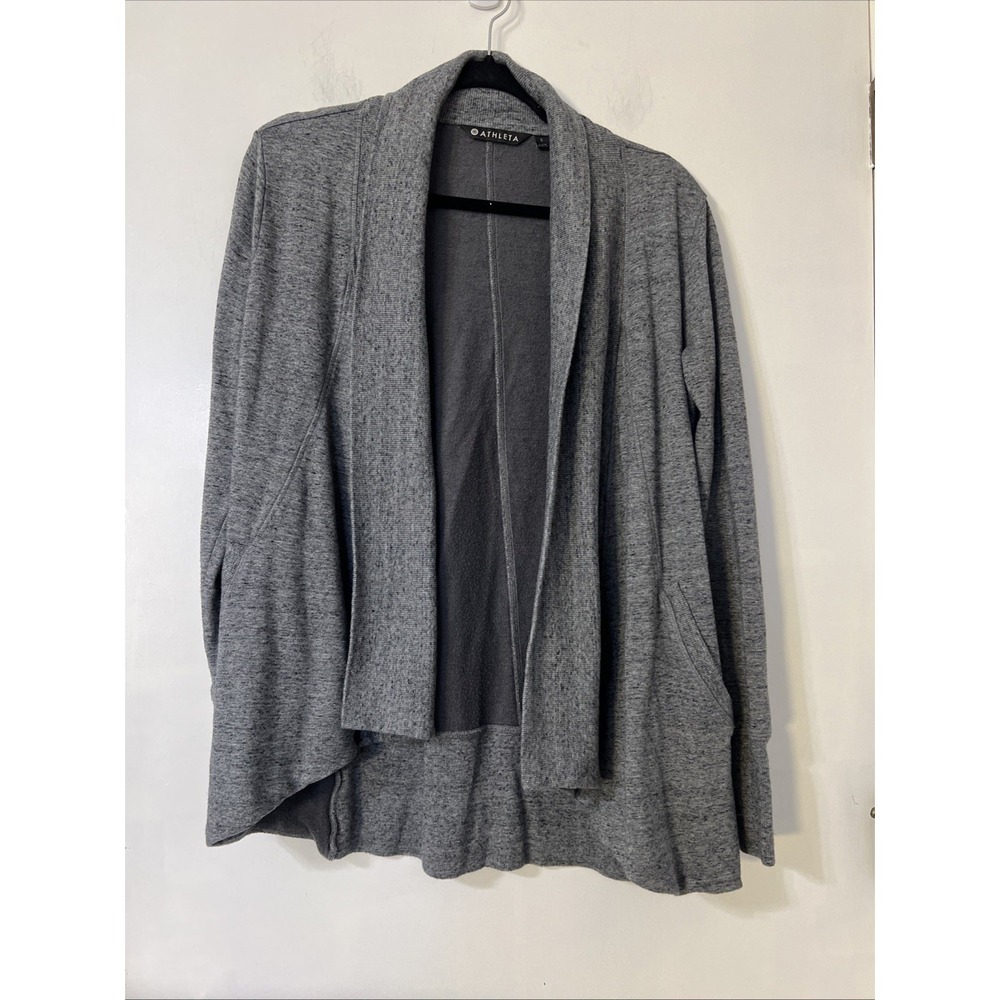 Athleta S Women's Open Front Grey Cardigan Sweater Long Sleeve Yoga Thumb whole